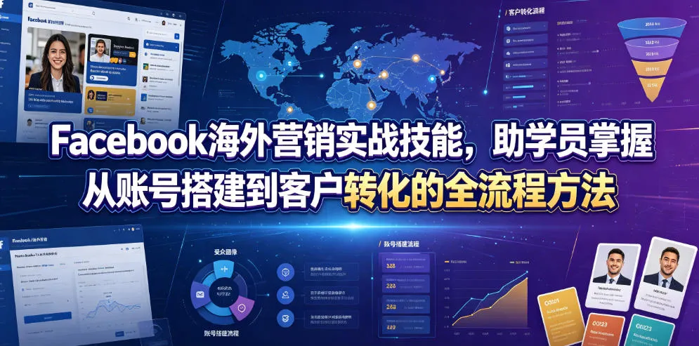Facebook海外营销实战技能，助学员掌握从账号搭建到客户转化的全流程方法-豌豆轻创