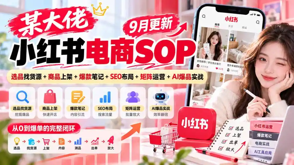 某大佬小红书电商SOP｜9月更新：选品找货源+商品上架+爆款笔记+SEO布局+矩阵运营+AI爆品实战-豌豆轻创