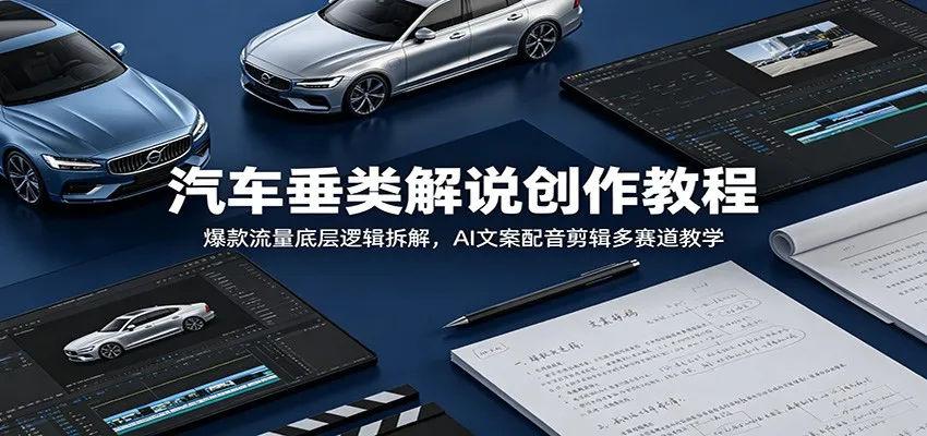 汽车垂类解说创作教程：爆款流量底层逻辑拆解，AI文案配音剪辑多赛道教学-豌豆轻创