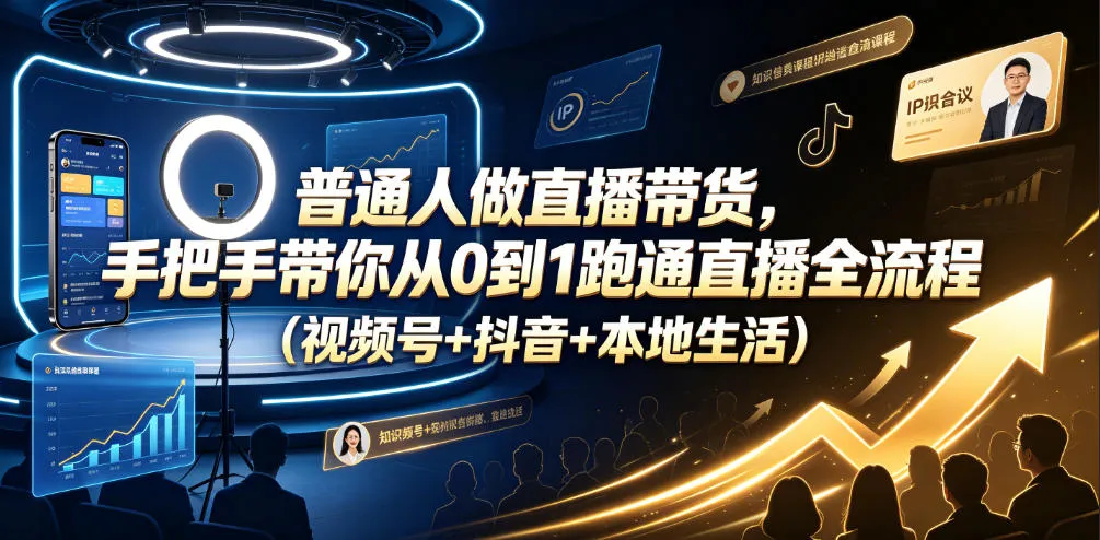 普通人做直播带货，手把手带你从0到1跑通直播全流程(视频号+抖音+本地生活)-豌豆轻创