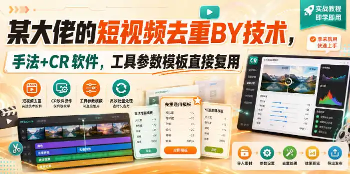 某大佬的短视频去重搬运技术，手法+CR软件，工具参数模板直接复用-豌豆轻创