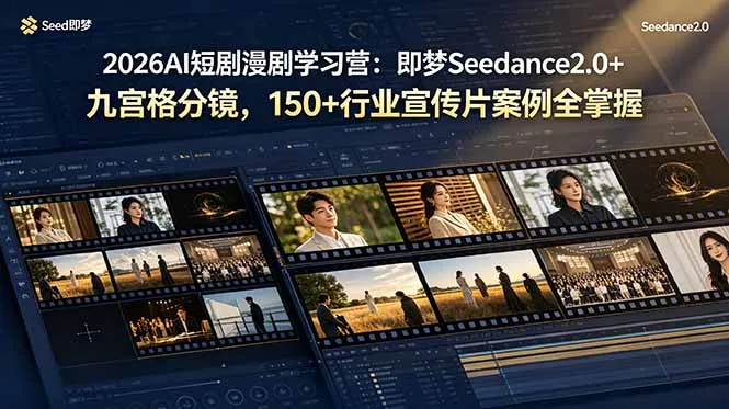 2026AI短剧漫剧学习营：即梦Seedance2.0+九宫格分镜，150+行业宣传片案例全掌握-豌豆轻创