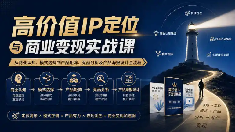 【无水印】高价值IP定位与商业变现实战课，从商业认知、模式选择到产品矩阵、竞品分析及产品海报设计全流程-豌豆轻创
