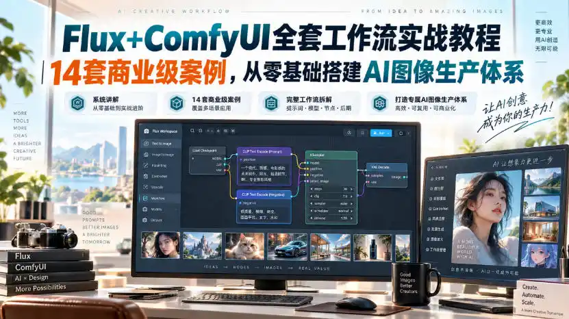 Flux+ComfyUI全套工作流实战教程｜14套商业级案例，从零基础搭建AI图像生产体系-豌豆轻创