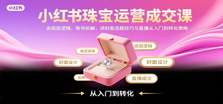 小红书珠宝运营成交课：含底层逻辑、账号拆解，讲封面选题技巧与直播从入门到转化策略-轻创