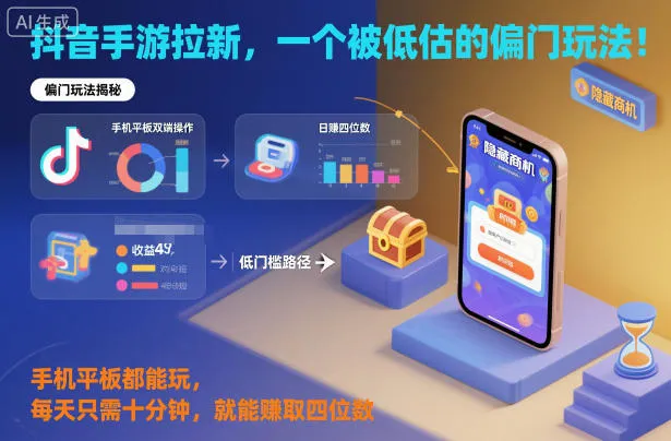 抖音手游拉新,一个被低估的偏门玩法!手机平板都能玩,每天只需十分钟,就能賺取四位数【揭秘】-轻创