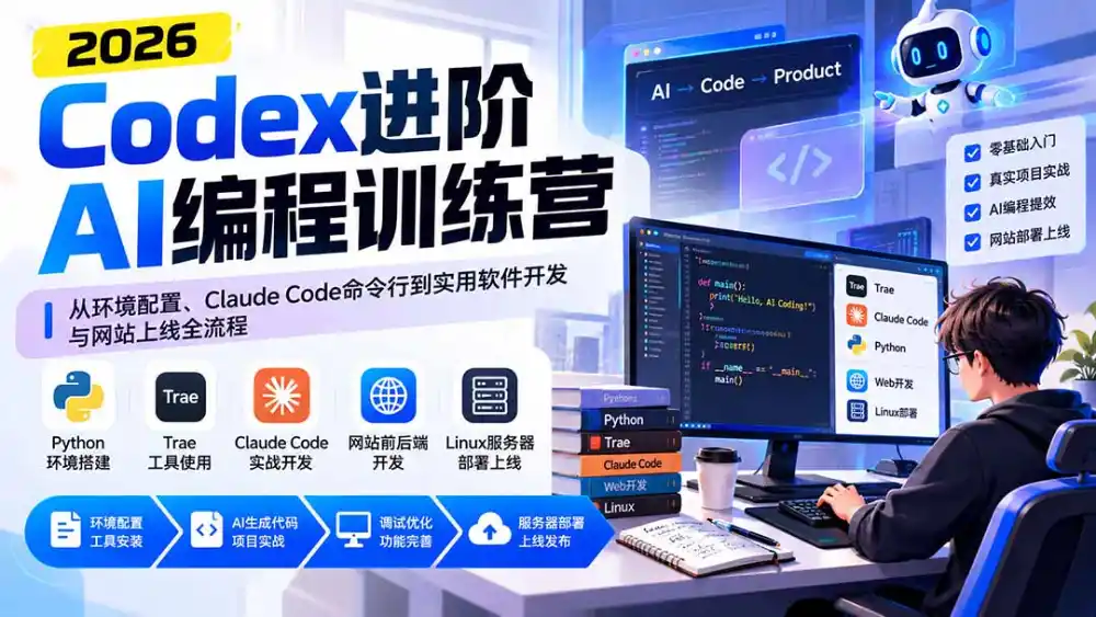 Codex进阶AI编程训练营：从环境配置、Claude Code命令行到实用软件开发与网站上线全流程-豌豆轻创