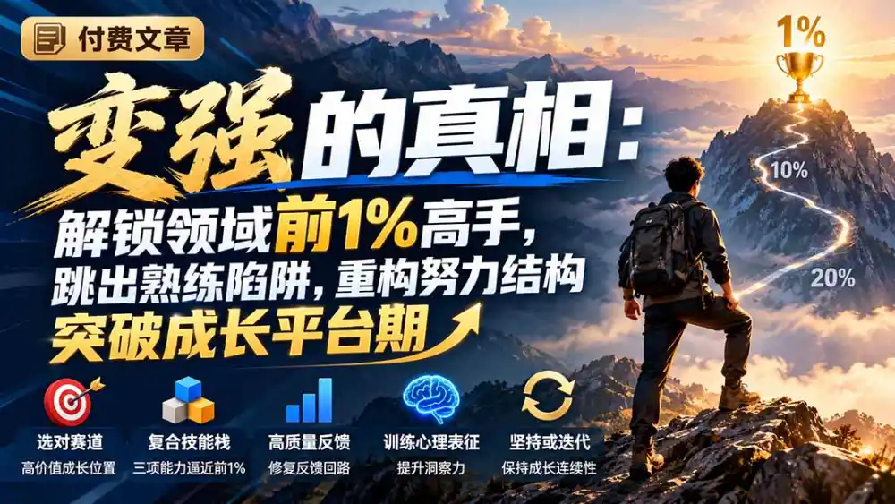 付费文章:变强的真相:解锁领域前1%高手,跳出熟练陷阱,重构努力结构突破成长平台期-豌豆轻创