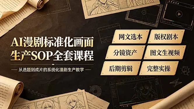 AI漫剧标准化画面生产SOP全套课程-更新，网文选本版权剧本分镜资产全覆盖，图文生视频后期剪辑完整实操教学-豌豆轻创