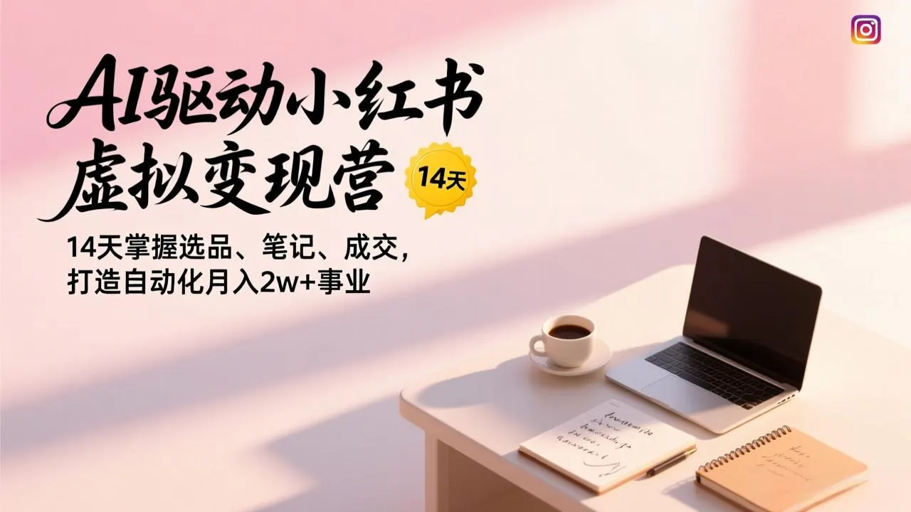 AI驱动小红书虚拟变现营，14天掌握选品、笔记、成交，打造自动化月入2w+事业-轻创