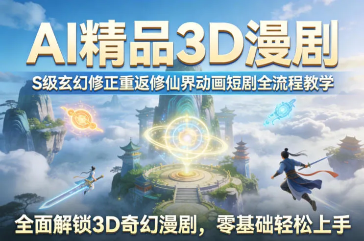 AI精品3D漫剧S级玄幻修正重返修仙界动画短剧全流程教学，全面解锁3D奇幻漫剧，零基础轻松上手-豌豆轻创