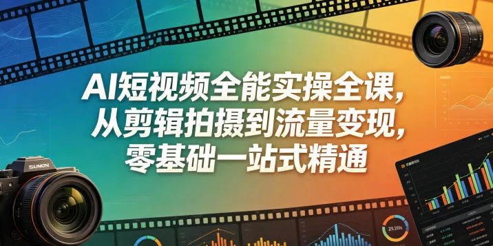 AI短视频全能实操全课，从剪辑拍摄到流量变现，零基础一站式精通-豌豆轻创