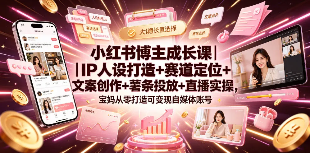 小红书博主成长课｜IP人设打造+赛道定位+文案创作+薯条投放+直播实操，宝妈从零打造可变现自媒体账号-豌豆轻创