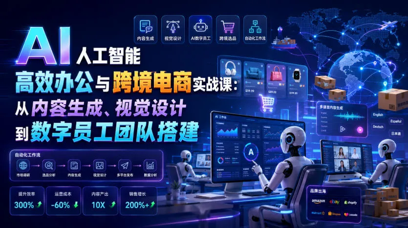 AI人工智能高效办公与跨境电商实战课：从内容生成、视觉设计到数字员工团队搭建-豌豆轻创