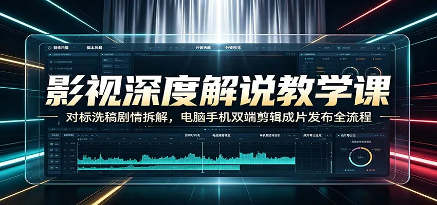 影视深度解说教学课：对标洗稿剧情拆解，电脑手机双端剪辑成片发布全流程-豌豆轻创