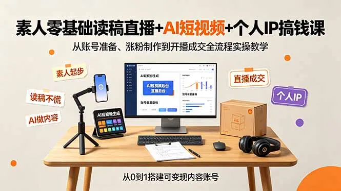 素人零基础读稿直播+AI短视频+个人IP搞钱课，从账号准备、涨粉制作到开播成交全流程实操教学-豌豆轻创