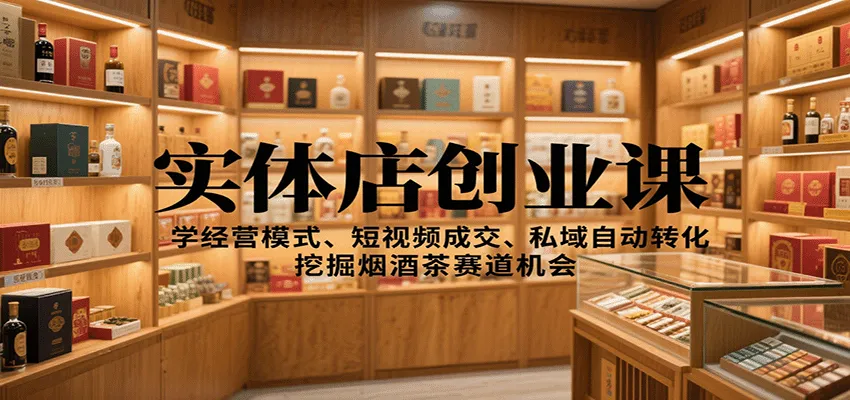 实体店创业课:学经营模式、短视频成交、私域自动转化,挖掘烟酒茶赛道机会-轻创