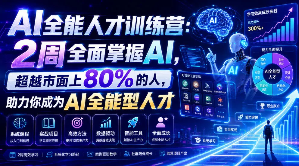 AI全能人才训练营：2周全面掌握AI，超越市面上80%的人，助力你成为AI全能型人才-豌豆轻创