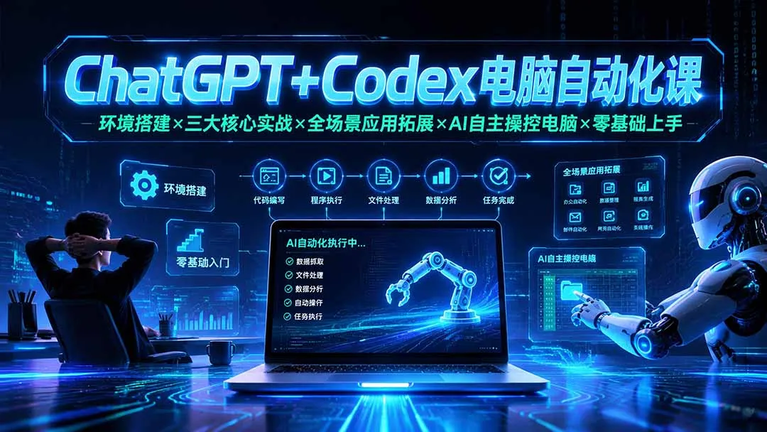 ChatGPT+Codex电脑自动化课：环境搭建×三大核心实战×全场景应用拓展×AI自主操控电脑×零基础上手-豌豆轻创