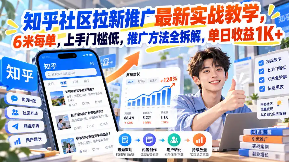 知乎社区拉新推广最新实战教学，6米每单，上手门槛低，推广方法全拆解，单日收益1K+！(更新0930)-豌豆轻创