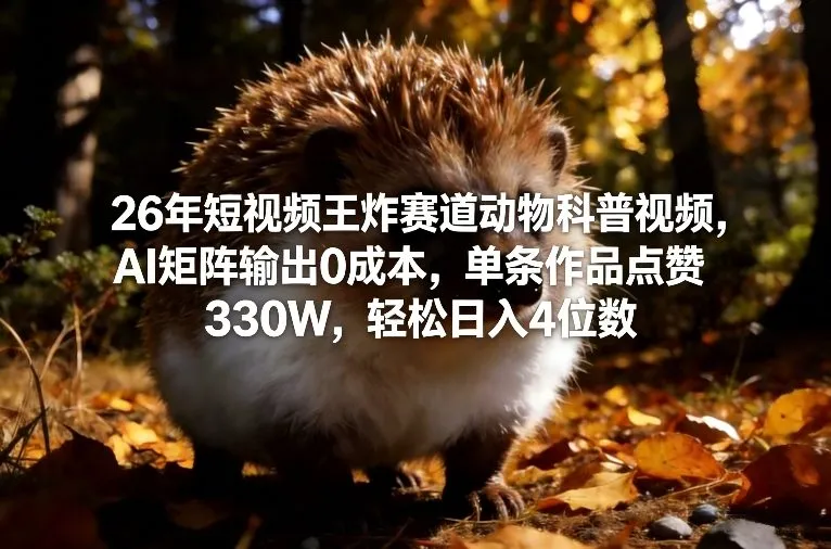 26年短视频王炸赛道动物科普视频,AI矩阵输出0成本,单条作品点赞330W,轻松日入4位数-轻创