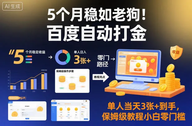 5个月稳如老狗!百度自动打金,单人当天3张+到手,保姆级教程小白零门槛【揭秘】-轻创