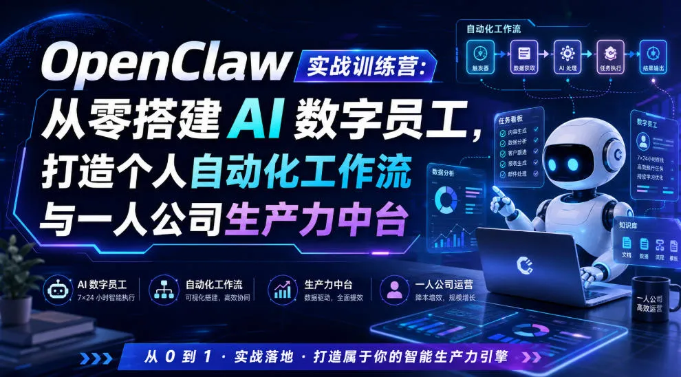 OpenClaw实战训练营：从零搭建AI数字员工，打造个人自动化工作流与一人公司生产力中台-豌豆轻创