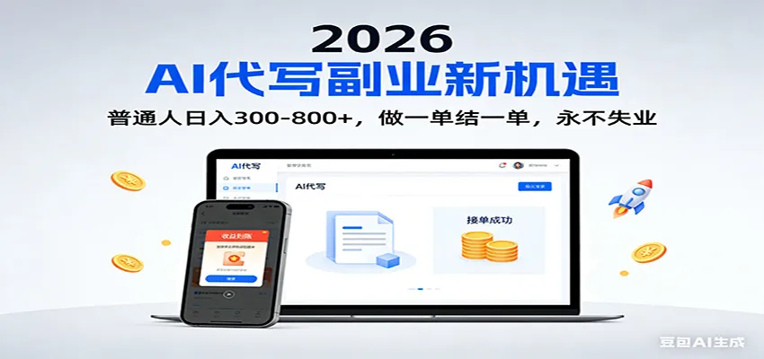 2026 副业首选！AI 代写日入 300-800，普通人0门槛，做一单结一单！-轻创