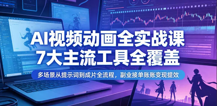 AI视频动画全实战课，7大主流工具全覆盖，多场景从提示词到成片全流程，副业接单账号变现提效-豌豆轻创