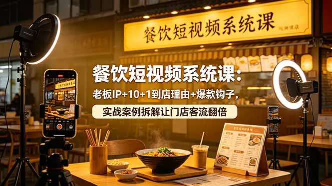 餐饮短视频系统课：老板IP+10+1到店理由+爆款钩子，实战案例拆解让门店客流翻倍-豌豆轻创
