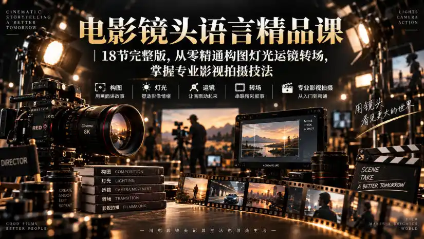 电影镜头语言精品课｜18节完整版，从零精通构图灯光运镜转场，掌握专业影视拍摄技法-豌豆轻创