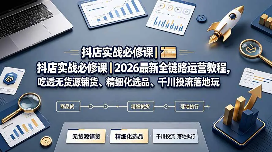 抖店实战必修课｜2026最新全链路运营教程，吃透无货源铺货、精细化选品、千川投流落地玩法-豌豆轻创