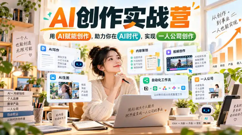 AI创作实战营，用AI赋能创作，助力你在AI时代，实现一人公司创作-豌豆轻创