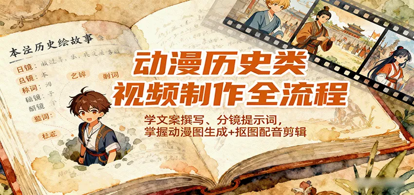 图片[1]-动漫历史类视频制作全流程，学文案撰写、分镜提示词，掌握动漫图生成+抠图配音剪辑-轻创