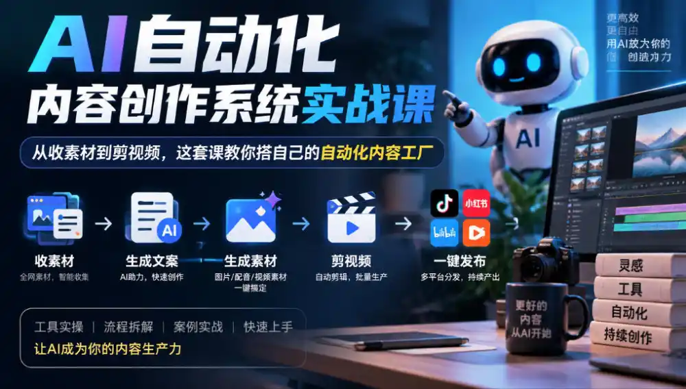 AI自动化内容创作系统实战课，从收素材到剪视频，这套课教你搭自己的自动化内容工厂-豌豆轻创