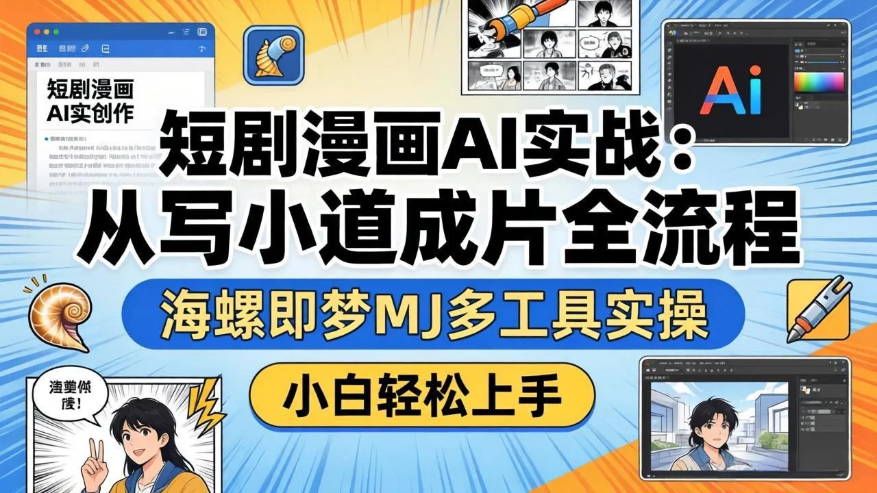 短剧漫画AI实战：从写小说到成片全流程，海螺即梦MJ多工具实操，小白轻松上手-豌豆轻创