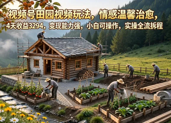视频号田园视频玩法，情感温馨治愈，4天收益3294，变现能力强，小白可操作，实操全流程拆解-豌豆轻创