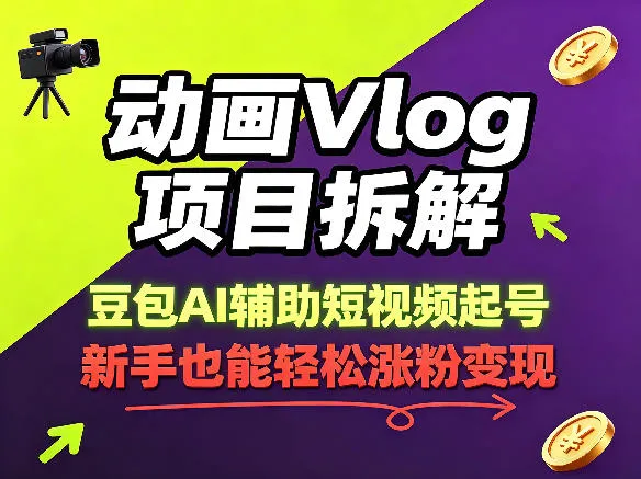 动画Vlog项目拆解，豆包AI辅助短视频起号，新手也能轻松涨粉，43条作品涨粉8.3W-豌豆轻创