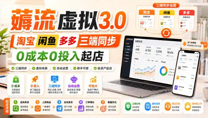 绅白不白·薅流虚拟3.0丨淘宝闲鱼多多三端同步丨0成本0投入起店(更新)-豌豆轻创
