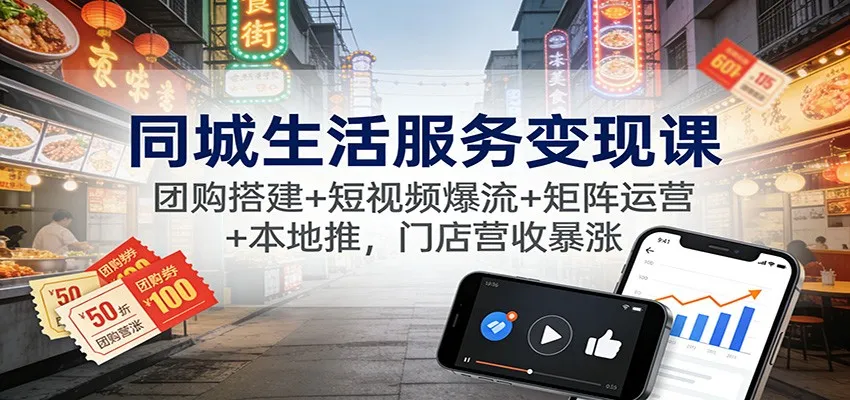 同城生活服务变现课：团购搭建+短视频爆流+矩阵运营+本地推，门店营收暴涨-轻创