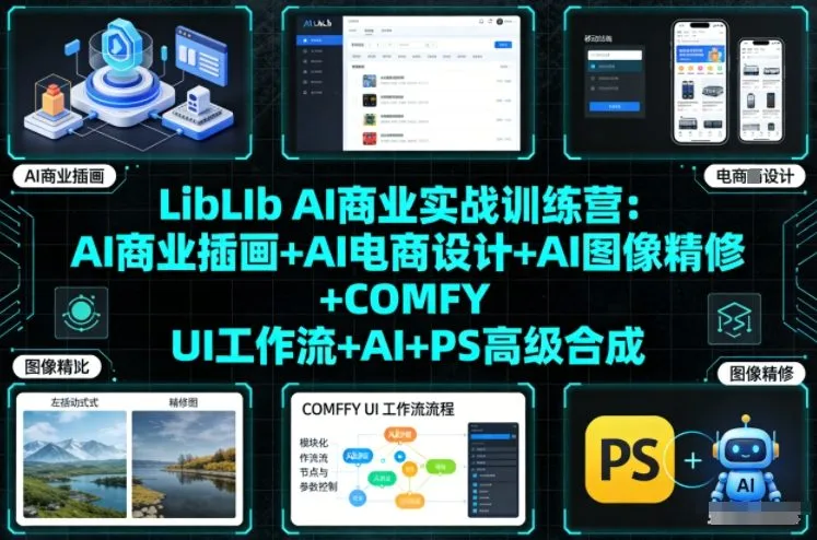 LibLIb AI商业实战训练营:AI商业插画+AI电商设计+AI图像精修+COMFY UI工作流+AI+PS高级合成-轻创