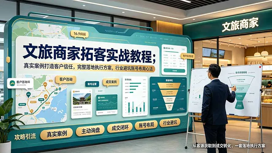 文旅商家拓客实战教程；真实案例打造客户信任，完整落地执行方案，行业避坑账号布局心法-豌豆轻创