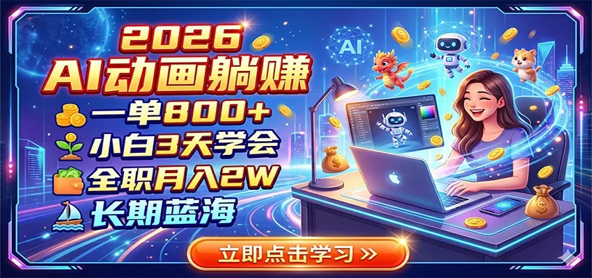 2026 AI动画躺赚：一单800+，小白3天学会，全职月入2W，长期蓝海-豌豆轻创