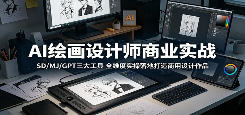 AI绘画设计师商业实战：SD/MJ/GPT三大工具，全维度实操落地打造商用设计作品-豌豆轻创