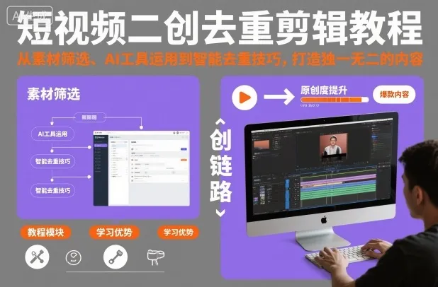 短视频二创去重剪辑教程,从素材筛选、AI工具运用到智能去重技巧,打造独一无二的内容-轻创