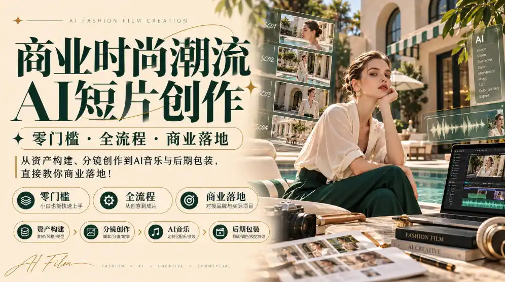 商业时尚潮流AI短片创作｜零门槛・全流程・商业落地，从资产构建、分镜创作到AI音乐与后期包装，直接教你商业落地！-豌豆轻创