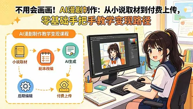 不用会画画！AI漫剧制作：从小说取材到付费上传，零基础手把手教学变现路径-豌豆轻创
