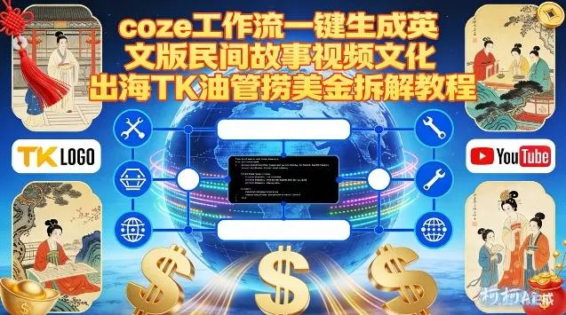 Coze扣子工作流一键生成英文版民间故事视频，文化出海TK油管捞美金拆解教程-轻创