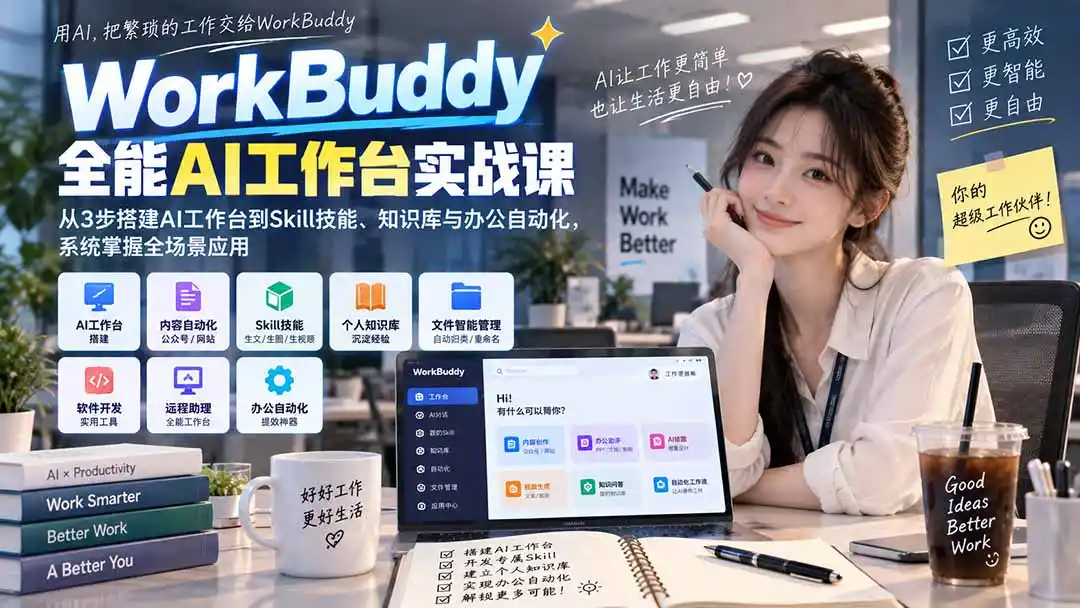 WorkBuddy全能AI工作台实战课：从3步搭建AI工作台到Skill技能、知识库与办公自动化，系统掌握全场景应用-豌豆轻创