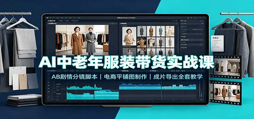 AI中老年服装带货实战课：AB剧情分镜脚本，电商平铺图制作，成片导出全套教学-豌豆轻创